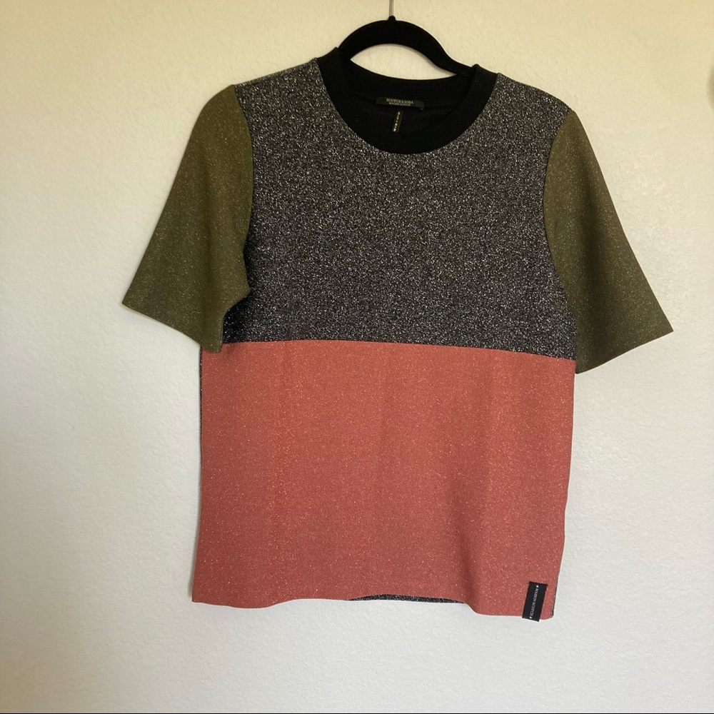 Maison Scotch & Soda Sparkly Lurex Glitter Multicolor Colorblock Tee Top Small
